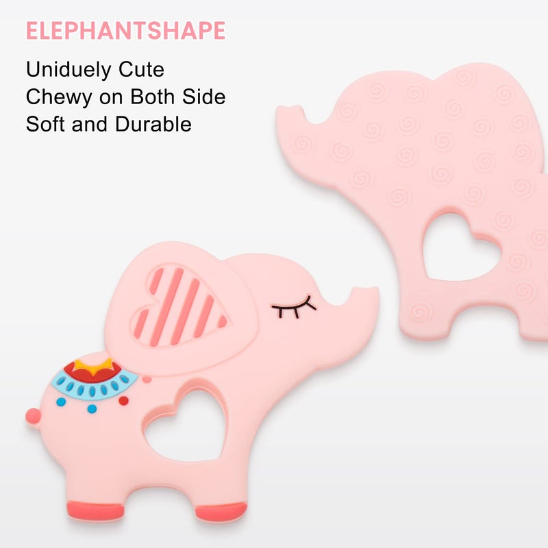 mislili Teething Toys for Babies 0-6 6-12 Months Baby Teethers with Clip Silicone Baby Teether Toys for Boys and Girls Infant Teething Relief for Teething Elephant Shape, Pink - Image 4